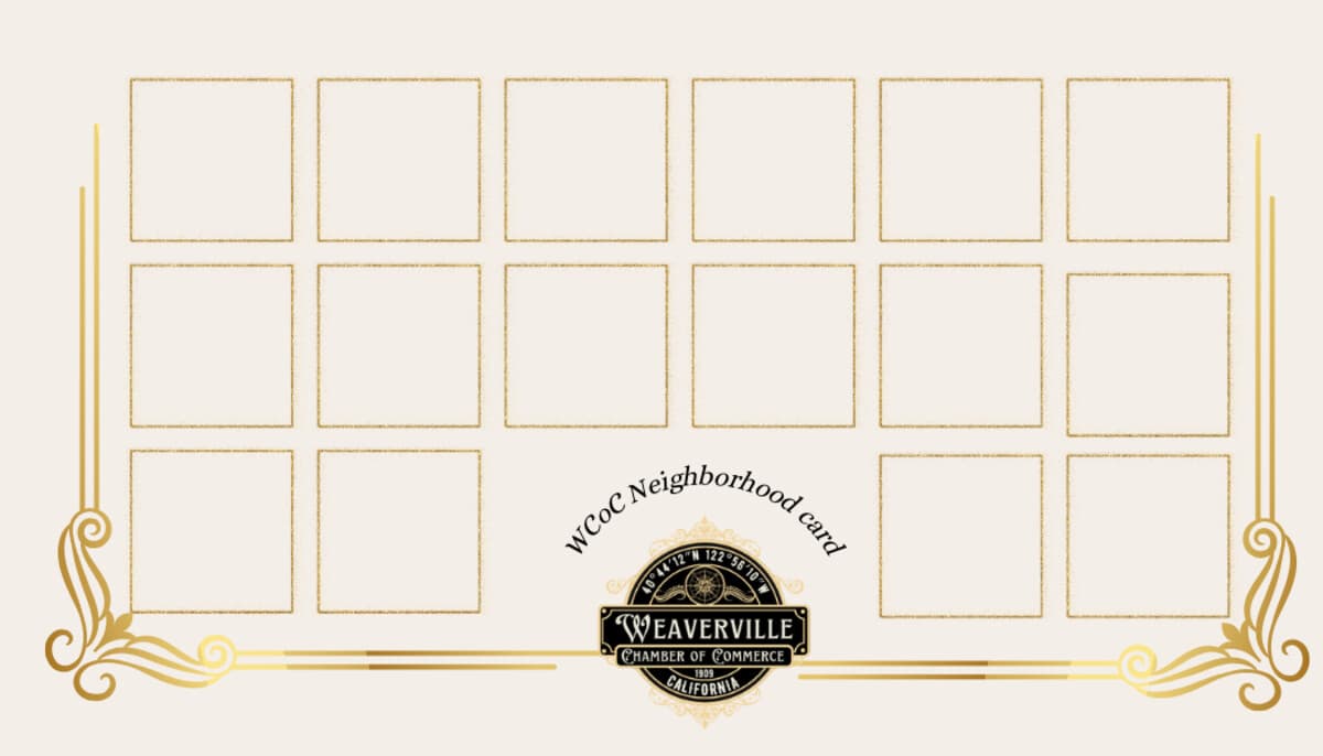 Gold Nugget Neighborhood Card — back design with Chamber branding